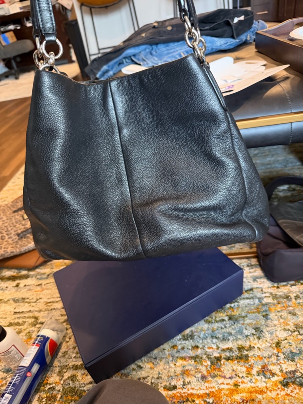 Coach Madison Black Pebbled Leather Bag with Silver Hardware